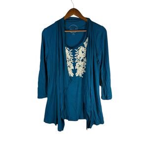 INC International Concepts Women’s 1-Piece Cardigan Blouse Teal Blue Medium NWT